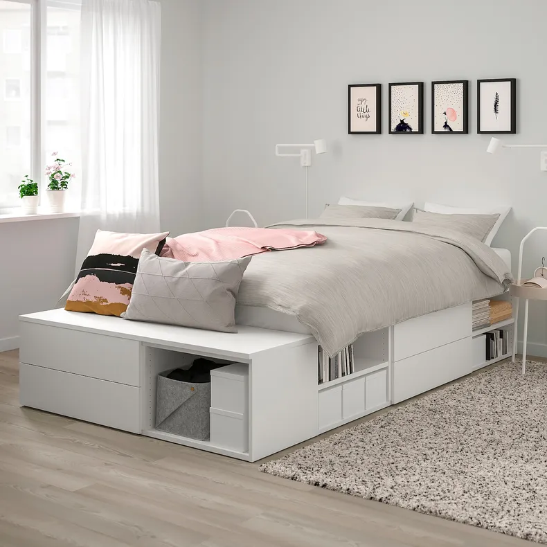 IKEA PLATSA ПЛАТСА, каркас кровати с 4 ящиками, белый / фонны, 142x244x43 см 093.029.13 фото №2