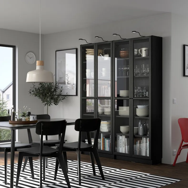 IKEA BILLY БИЛЛИ / OXBERG ОКСБЕРГ, стеллаж комбинация / стекл дверцы, черная имитация дуб, 160x202 см 594.835.29 фото №3