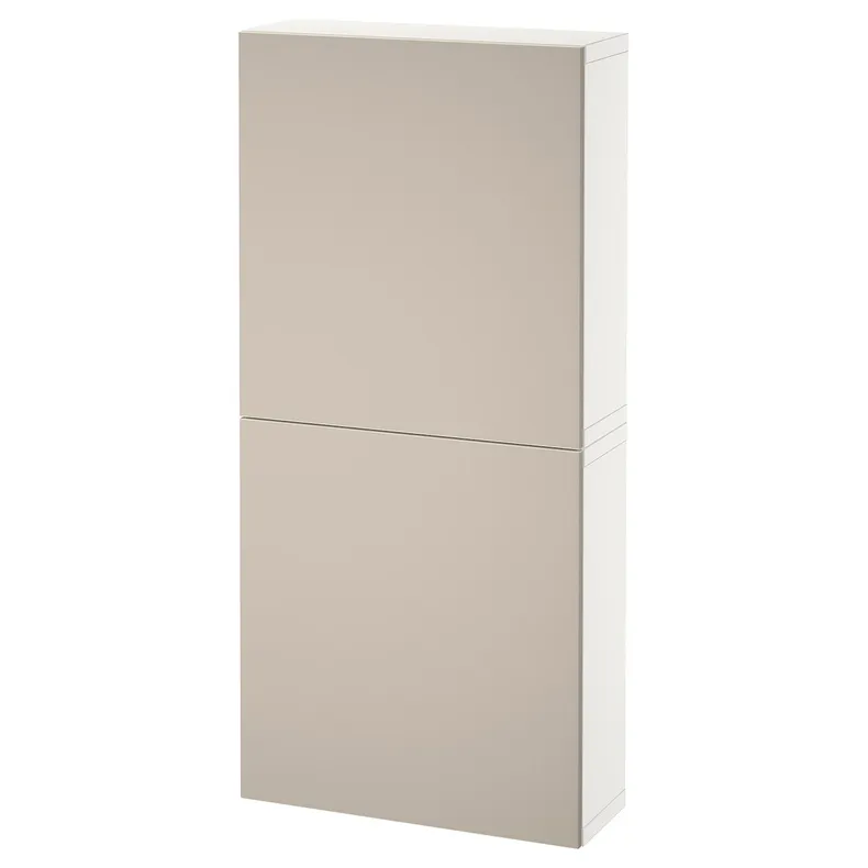 IKEA BESTÅ БЕСТО, навесной шкаф с 2 дверями, белый / Лапвикен светло-серый бежевый, 60x22x128 см 494.170.97 фото №1