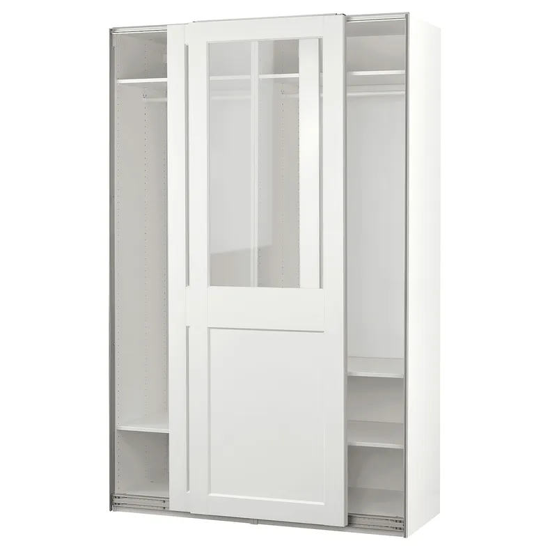 IKEA PAX ПАКС / GRIMO ГРИМО, гардероб с раздвижными дверьми, белый / прозрачное стекло белый, 150x66x236 см 795.022.87 фото №1