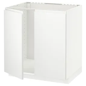 IKEA METOD МЕТОД, напольный шкаф для мойки+2 двери, белый / Воксторп матовый белый, 80x60 см 694.589.92 фото