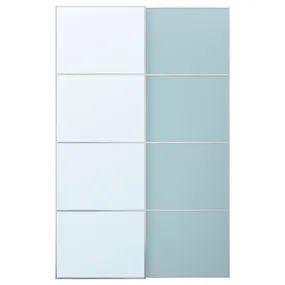 IKEA MEHAMN/AULI МЕХАМН/АУЛІ, розсувні дверцята, 2 шт., алюмінієве дзеркало 2шт/світло-блакитне дзеркало, 150x236 см 995.521.82 фото