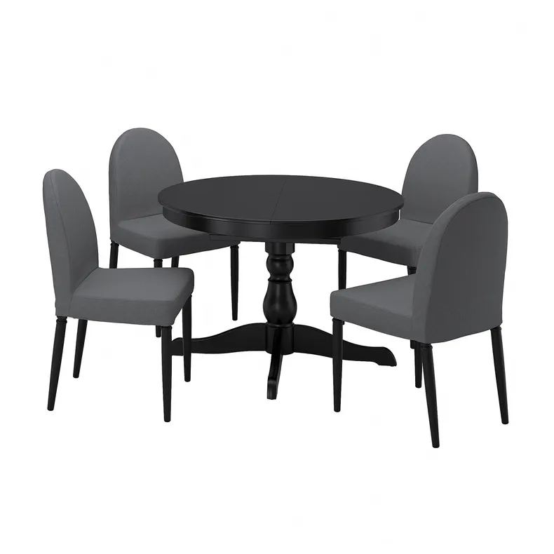 IKEA INGATORP ІНГАТОРП / DANDERYD ДАНДЕРЮД, стіл+4 стільці, чорний чорний / сірий сірий, 110 / 155 см 894.839.57 фото №1