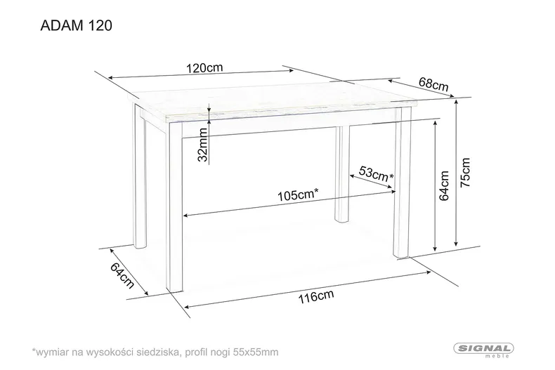 Стіл SIGNAL ADAM 100, дуб / білий матовий, 60x100 фото №3
