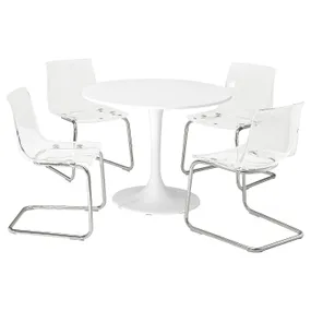 IKEA DOCKSTA ДОКСТА / TOBIAS ТОБІАС, стіл+4 стільці, білий білий / прозорий хромований, 103 см 494.834.31 фото