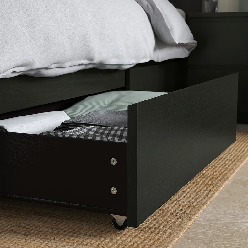 IKEA MALM МАЛЬМ, каркас кровати+2 кроватных ящика, черно-коричневый / Леирсунд, 140x200 см 991.763.21 фото №8