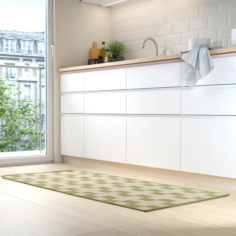 IKEA GÅNGSTIG ГОНГСТІГ, кухонний килимок, плоский тканий зелений/кремовий, 70x160 см 305.781.46 фото №4