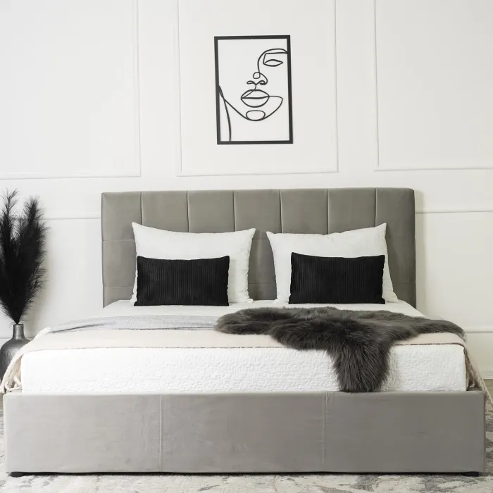 Кровать двуспальная бархатная MEBEL ELITE PANAMA Velvet, 160x200 см, Серый фото №4