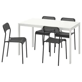 IKEA MELLTORP МЕЛЬТОРП / ADDE АДДЕ, стіл+4 стільці, білий/чорний, 125 см 791.614.86 фото