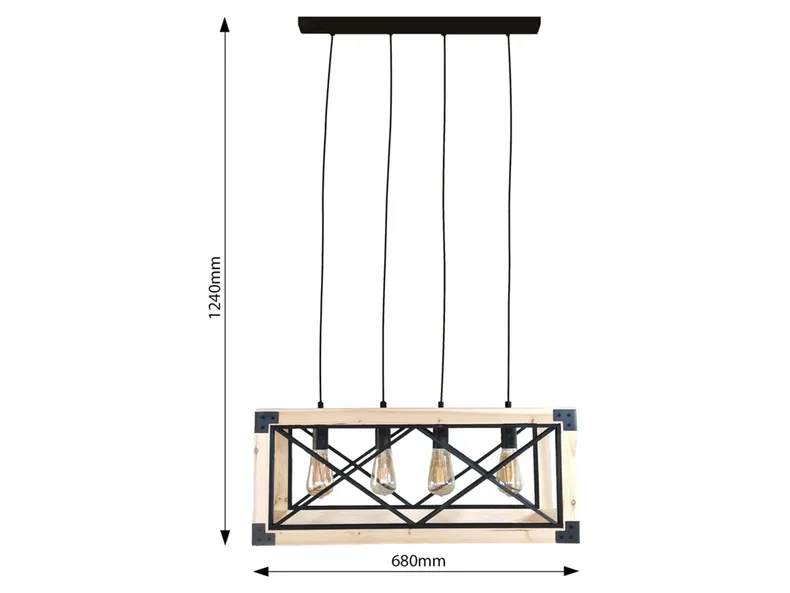BRW 4-точковий підвісний світильник Kirke з дерева та металу чорного та бежевого кольору 094605 фото №3