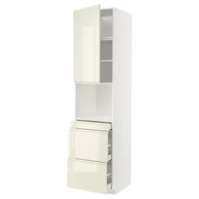 IKEA METOD МЕТОД / MAXIMERA МАКСИМЕРА, высокий шкаф д / СВЧ / дверца / 3ящика, белый / светло-бежевый глянцевый Voxtorp, 60x60x240 см 894.639.97 фото