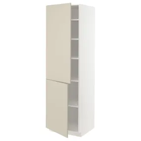 IKEA METOD МЕТОД, висока шафа із полицями / 2 дверцят, білий / хавсторпський бежевий, 60x60x200 см 794.652.99 фото