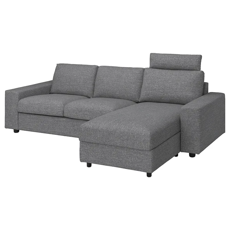IKEA VIMLE ВІМЛЕ, 3-місний диван із кушеткою, з широкими підлокітниками з підголовником/Lejde сіро-чорний 794.328.12 фото №1
