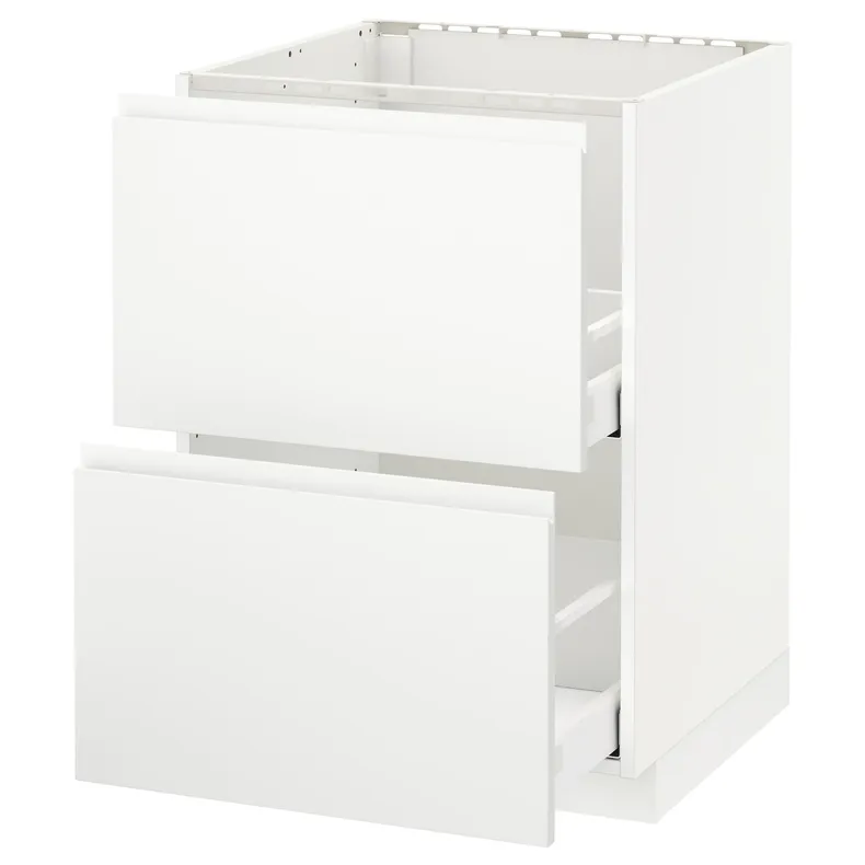 IKEA METOD МЕТОД / MAXIMERA МАКСІМЕРА, підлог шафа д / мийки+2 фр пан / 2 шух, білий / Voxtorp матовий білий, 60x60 см 591.121.14 фото №1