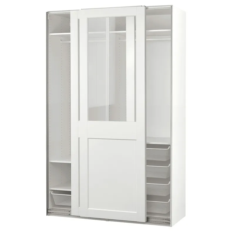 IKEA PAX ПАКС / GRIMO ГРІМО, гардероб із розсувними дверцятами, білий / прозоре скло білий, 150x66x236 см 895.022.77 фото №1