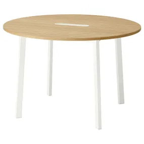 IKEA MITTZON МІТТЗОН, стіл для конференцій, круглий дуб / білий, 120x75 см 595.305.02 фото