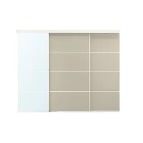IKEA SKYTTA СКЮТТА / MEHAMN / AULI МЕХАМН / АУЛІ, комбінація розсувних дверцят, біле 2шт / сіро-бежеве дзеркало, 251x205 см 795.759.24 фото