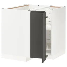 IKEA METOD МЕТОД, угловой напольн шкаф с вращающ секц, белый / Воксторп темно-серый, 88x88 см 793.643.23 фото