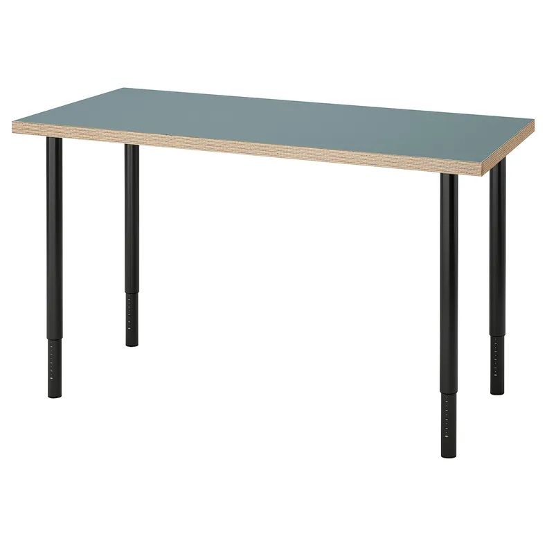 IKEA LAGKAPTEN ЛАГКАПТЕН / OLOV ОЛОВ, письмовий стіл, сіро-бірюзовий / чорний, 120x60 см 095.233.54 фото №1