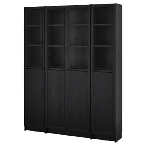 IKEA BILLY БІЛЛІ / OXBERG ОКСБЕРГ, комбін книжк шаф з панел/склян двер, чорний під дуб, 160x202 см 494.835.44 фото