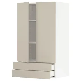 IKEA METOD МЕТОД / MAXIMERA МАКСІМЕРА, навісна шафа, 2 дверцят / 2 шухляди, білий / хавсторпський бежевий, 60x100 см 794.561.10 фото