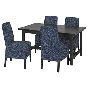 IKEA NORDVIKEN НОРДВИКЕН / BERGMUND БЕРГМУНД, стол и 4 стула, черный / Райран темно-синий, 152 / 223 см 394.082.82 фото