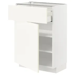 IKEA METOD МЕТОД / MAXIMERA МАКСІМЕРА, підлогова шафа з шухлядами та дверц, білий / ВАЛЛЬСТЕНА білий, 60x37 см 995.072.17 фото