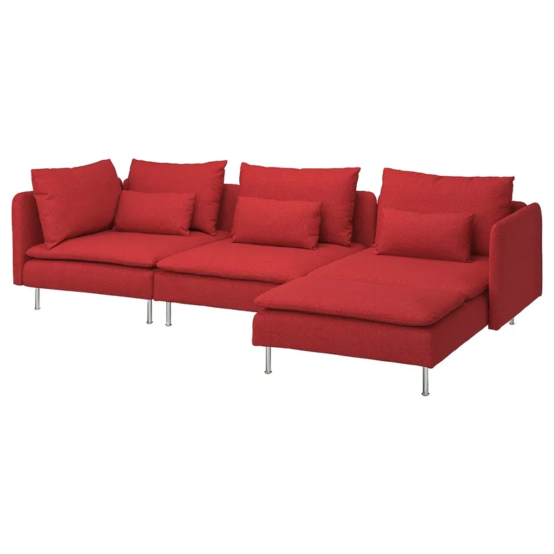 IKEA SÖDERHAMN СОДЕРХЭМН, 4-местный диван, с шезлонгом / Тонуруд красный 395.144.52 фото №1