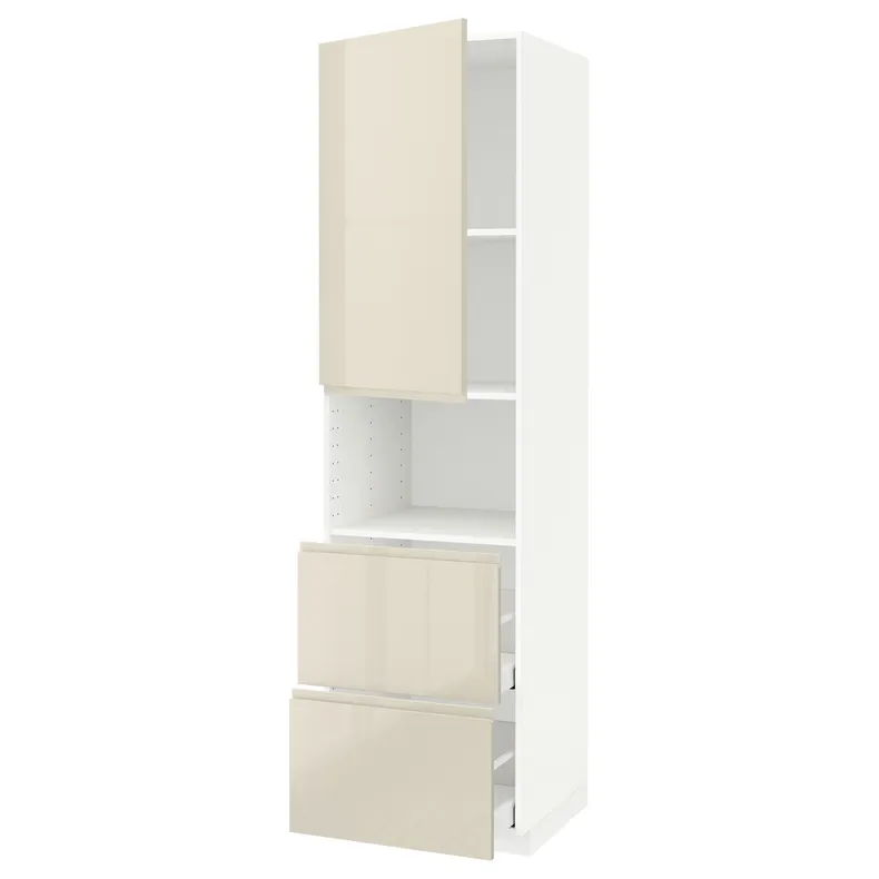 IKEA METOD МЕТОД / MAXIMERA МАКСІМЕРА, висока шафа для мікрох печі, 2 шухл, білий / Voxtorp високий глянець світло-бежевий, 60x60x220 см 794.551.77 фото №1