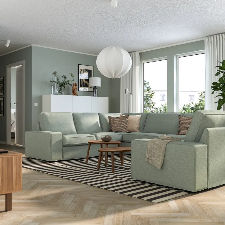 IKEA KIVIK КИВИК, 7-местный п-образный диван, Окрашен в светло-зеленый цвет 795.276.93 фото №2