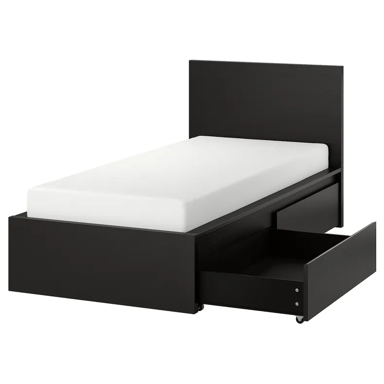 IKEA MALM МАЛЬМ, каркас ліжка, високий, 2 крб д / збер, чорно-коричневий / ЛУРОЙ, 90x200 см 690.115.05 фото №1