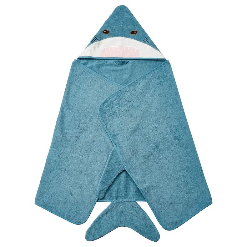 IKEA BLÅVINGAD БЛОВИНГАД, полотенце с капюшоном, акулообразный/сине-серый, 70x140 см 905.284.41 фото №1