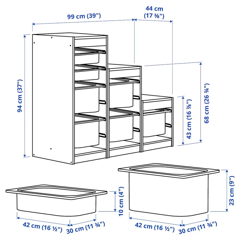 IKEA TROFAST, стеллаж для мусорных контейнеров, белый белый/многоцветный, 99x44x94 см 795.734.06 фото №8