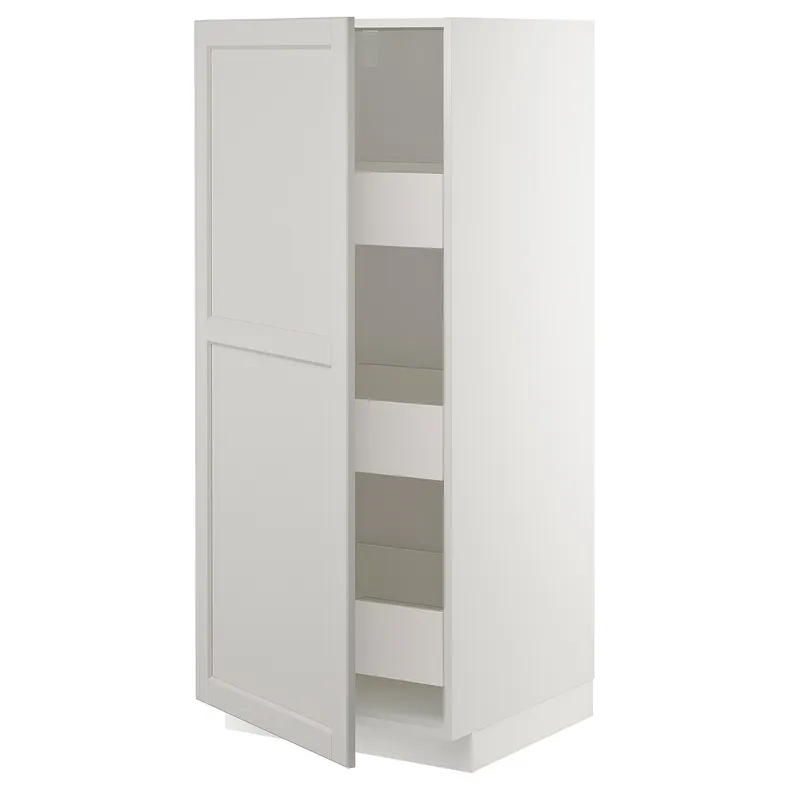 IKEA METOD МЕТОД / MAXIMERA МАКСІМЕРА, висока шафа із шухлядами, білий / світло-сірий Lerhyttan, 60x60x140 см 193.867.90 фото №1