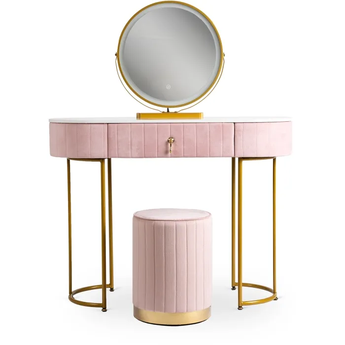 Туалетный столик с пуфом MEBEL ELITE ASHLEY, розовый / золотой фото №6