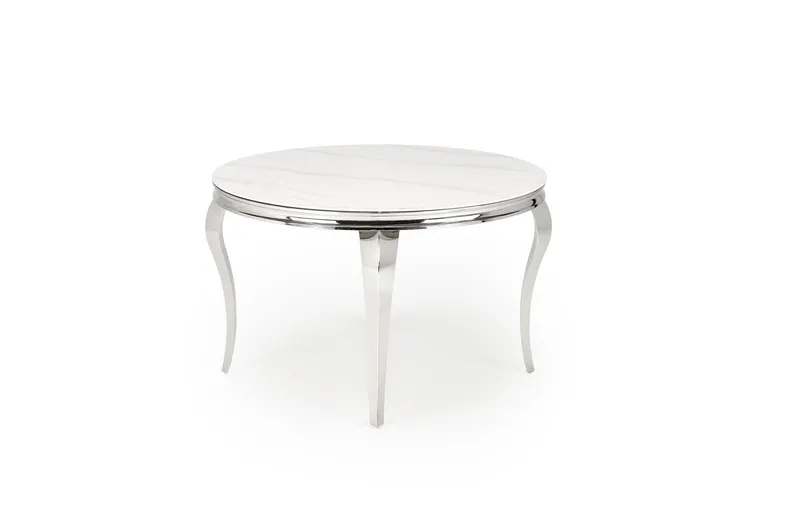 Обідній стіл HALMAR REGINALD 120 см, стільниця - білий мармур, ніжки - срібло фото №1