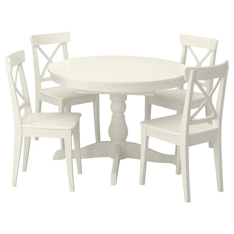 IKEA INGATORP ІНГАТОРП / INGOLF ІНГОЛЬФ, стіл+4 стільці, білий / білий, 110 / 155 см 594.004.97 фото №1