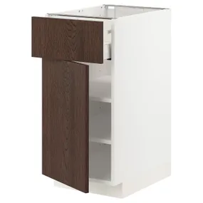 IKEA METOD МЕТОД / MAXIMERA МАКСИМЕРА, напольный шкаф с ящиком / дверцей, белый / сине-коричневый, 40x60 см 094.635.95 фото