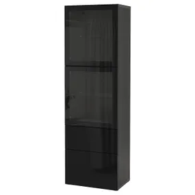 IKEA BESTÅ БЕСТО, комбинация д / хранения+стекл дверц, черно-коричневый / сельсвикенский глянец / черное прозрачное стекло, 60x42x193 см 694.125.22 фото