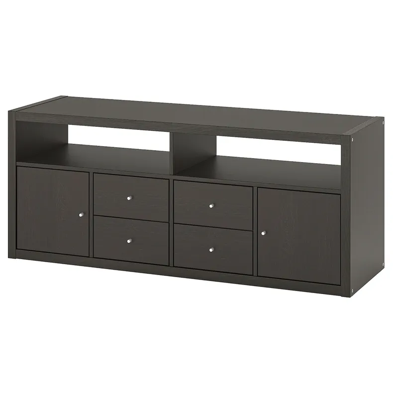 IKEA KALLAX КАЛЛАКС, шкаф для ТВ, комбинация, черно-коричневый, 147x39x60 см 795.606.73 фото №1