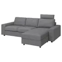 IKEA VIMLE ВІМЛЕ, 3-місний диван із кушеткою, з широкими підлокітниками з підголовником/Lejde сіро-чорний 794.328.12 фото thumb №1