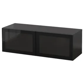IKEA BESTÅ БЕСТО, комбинация настенных шкафов, черный / коричневый / глассвик черный, 120x42x38 см 394.398.63 фото