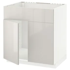 IKEA METOD МЕТОД, шкаф под мойку / 2 двери / фасад, белый / светло-серый, 80x60 см 394.623.06 фото