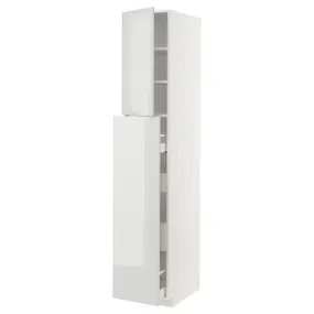 IKEA METOD МЕТОД / MAXIMERA МАКСІМЕРА, висока шафа / висувна сек / 4шх / 1дв / 2пл, білий / Ringhult світло-сірий, 40x60x220 см 994.672.21 фото