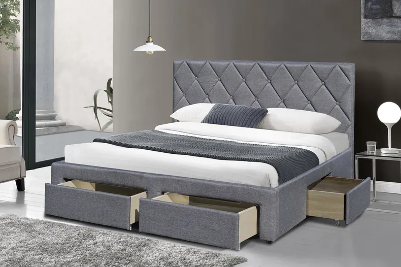 Двоспальне ліжко HALMAR З ящиками Betina 160x200 см сіре фото №1