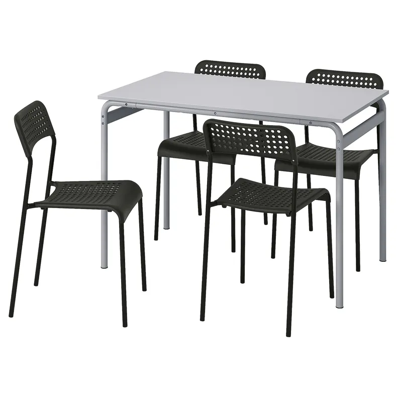 IKEA GRÅSALA ГРОСАЛА / ADDE АДДЕ, стол и 4 стула, серый серый / черный, 110 см 394.972.59 фото №1