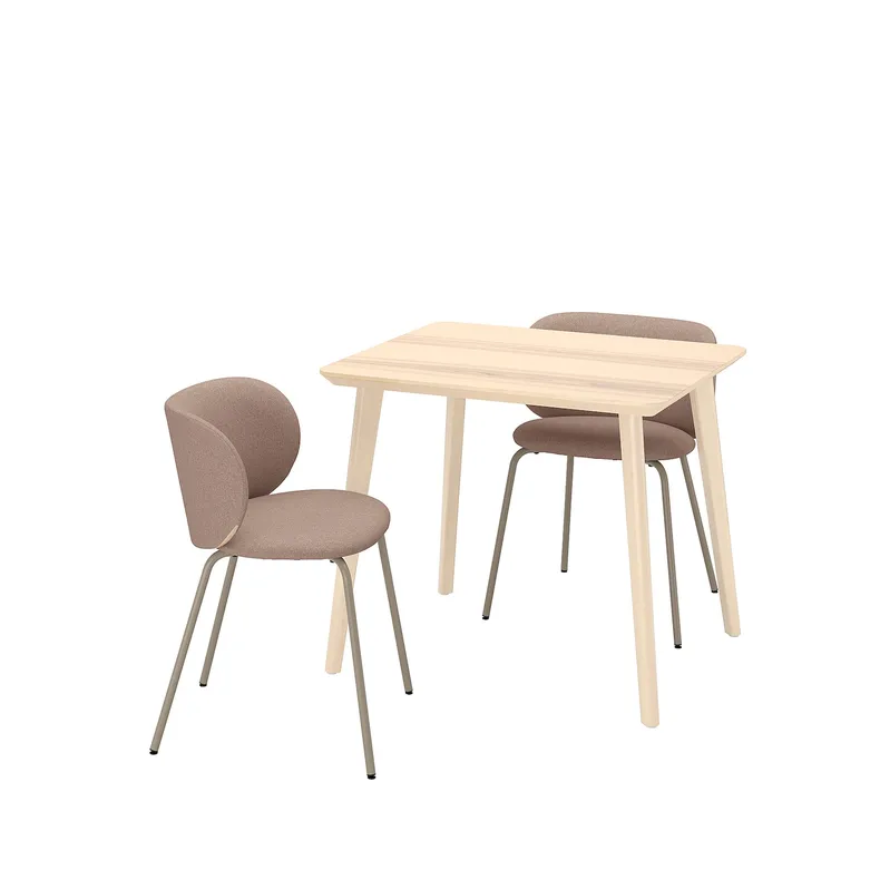 IKEA LISABO ЛІСАБО / KRYLBO КРЮЛБУ, стіл+2 стільці, шпон ясена / Тонеруд темно-бежевий, 88 см 295.355.39 фото №1