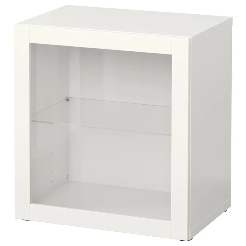 IKEA BESTÅ БЕСТО, стеллаж со стеклянн дверью, белый / Синдвик белое прозрачное стекло, 60x42x64 см 490.476.47 фото №1