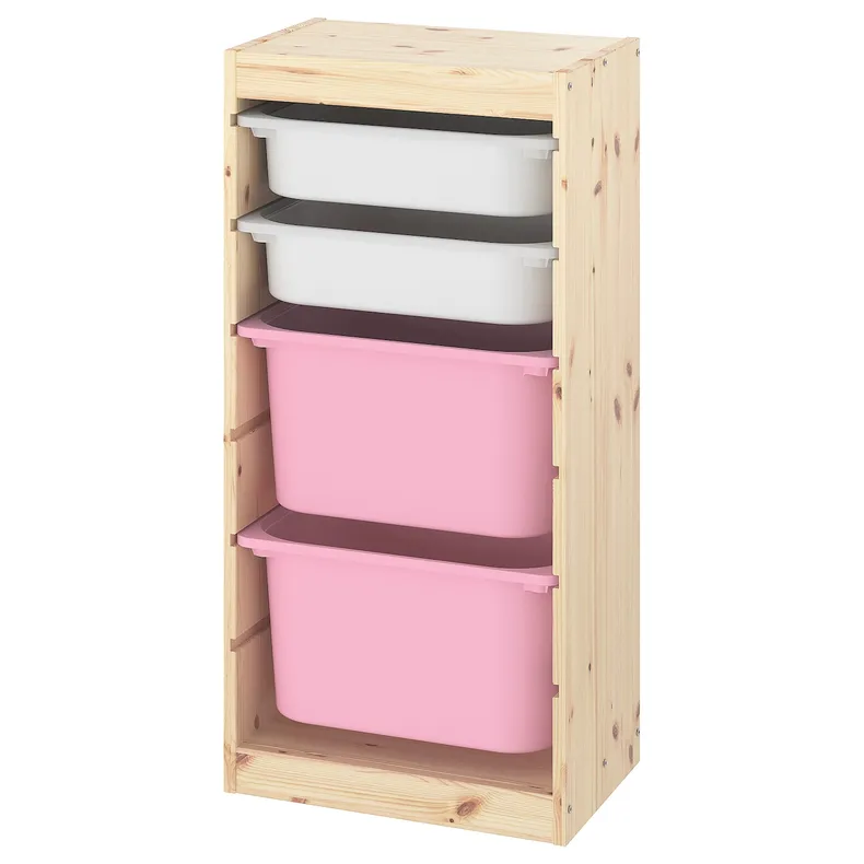 IKEA TROFAST ТРУФАСТ, комбінація для зберіган +контейнери, світла сосна, пофарбована в білий / рожевий колір, 44x30x91 см 193.380.54 фото №1