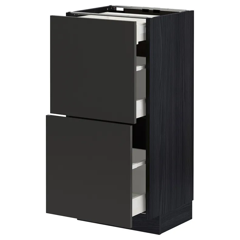 IKEA METOD МЕТОД / MAXIMERA МАКСИМЕРА, напольный шкаф / 2 фасада / 3 ящика, черный / никебо матовый антрацит, 40x37 см 794.988.84 фото №1